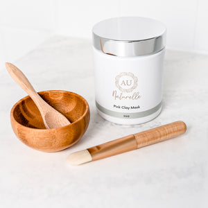 Pink Clay Mask - with Bamboo Bowl and Brush Kit.